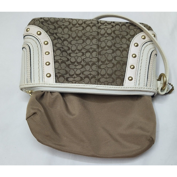 Coach Mini C Brown Canvas Leather Trim Studded Zipper Wristlet - Coin Wallet - Picture 11 of 14